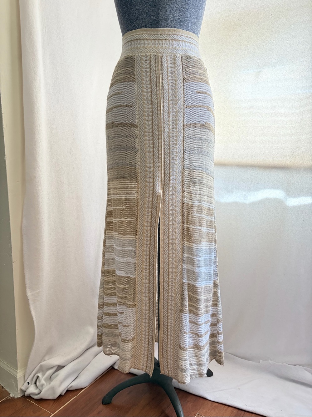 Cecelia Prado for Anthropologie glinted gold and silver knit maxi skirt